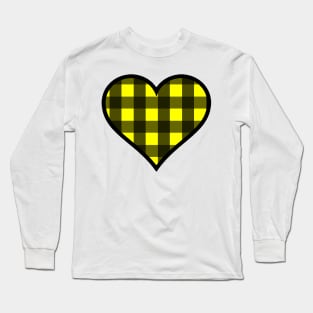 Yellow and Black Buffalo Plaid Heart Long Sleeve T-Shirt